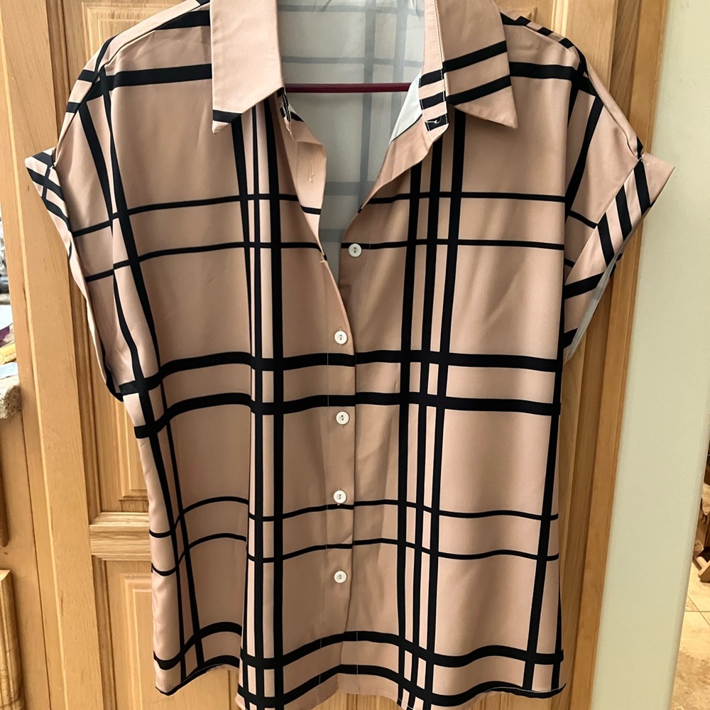 SHEIN Black and Tan Plaid Blouse